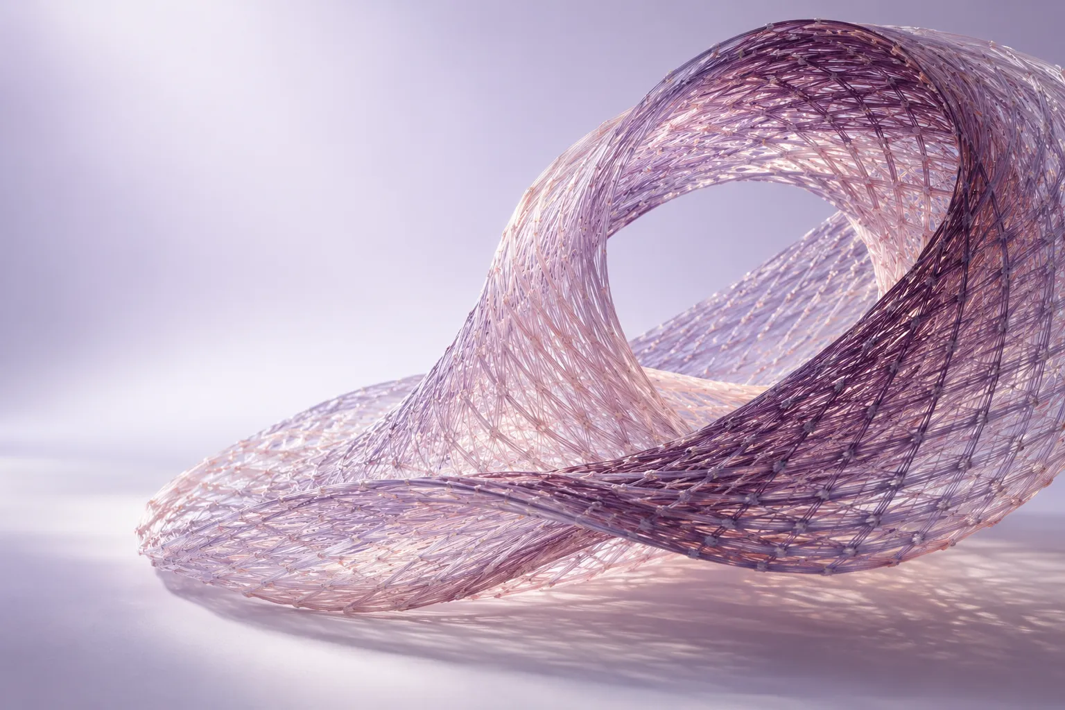 A sculptural pale violet woven loop in soft studio light.